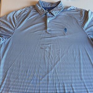 Men's Blue F&G Tech Striped Polo Shirt